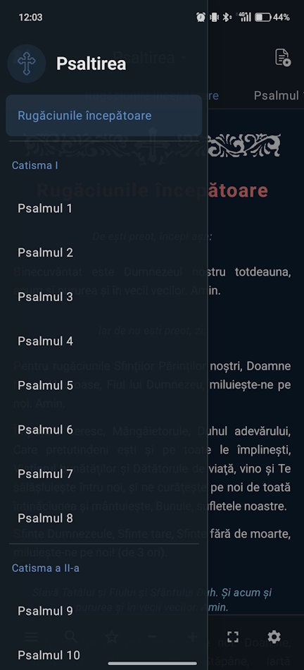 Ecran din aplicație cu Acatistul Sfintei Cruci